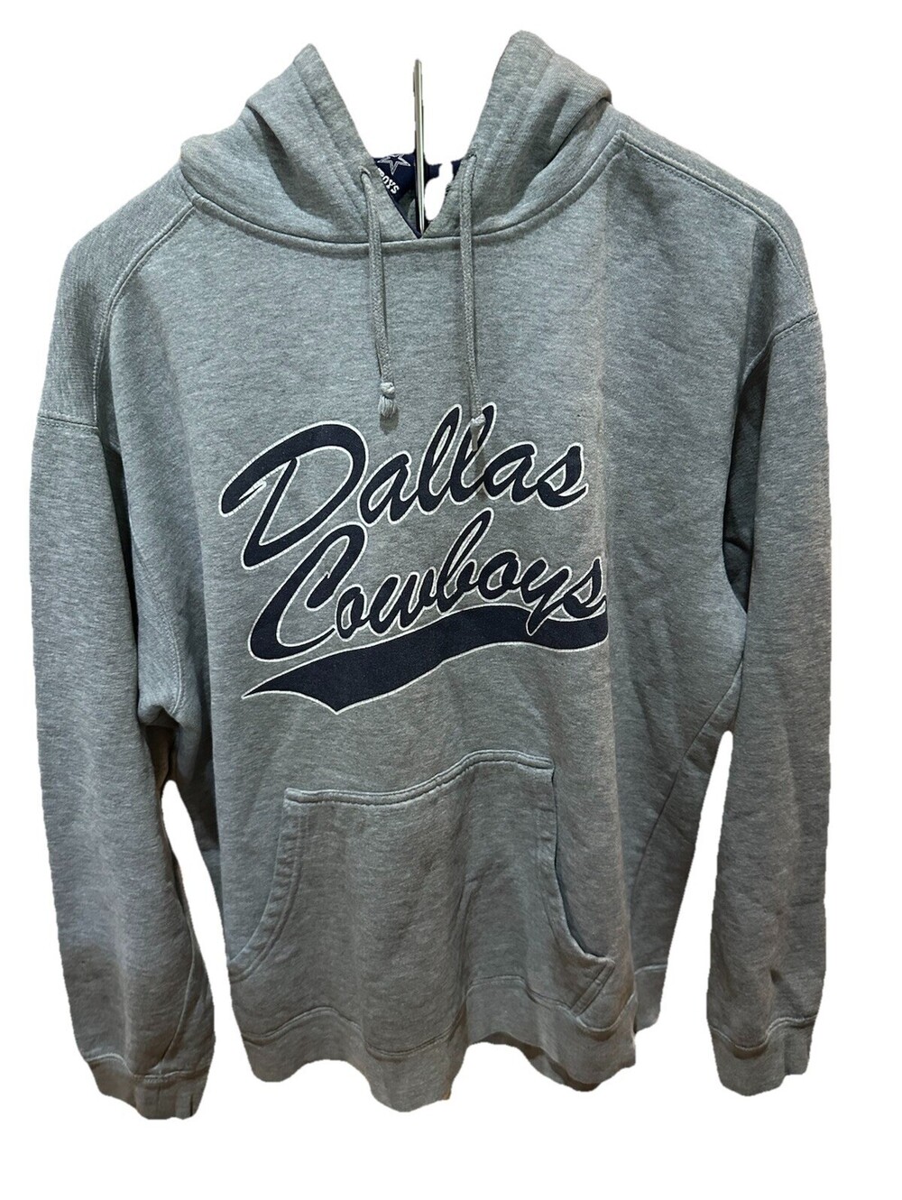 Dallas Cowboys Hoodie Mens Large Gray Spellout Pullover NFL Football Sweatshirt